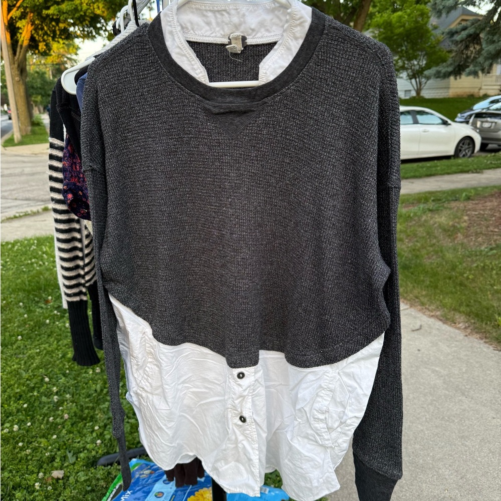 We The Free Charcoal and White Layered Sweater